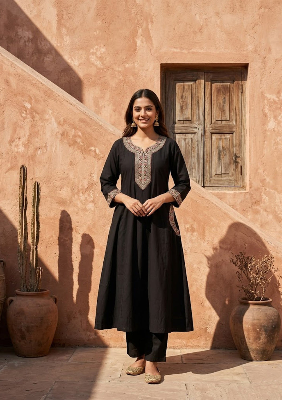Black Soft Raw Silk Silver Zariwork Anarkali Kurta With Pant Regular And Dupatta