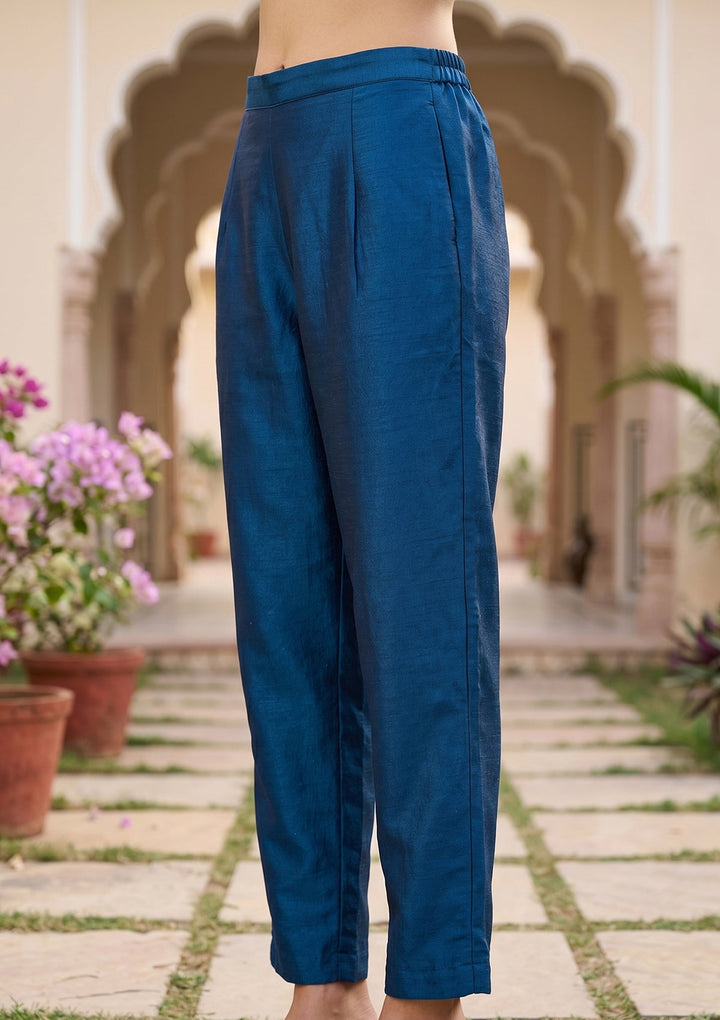 Blue Threadwork Soft Raw Silk Readymade Salwar Suit