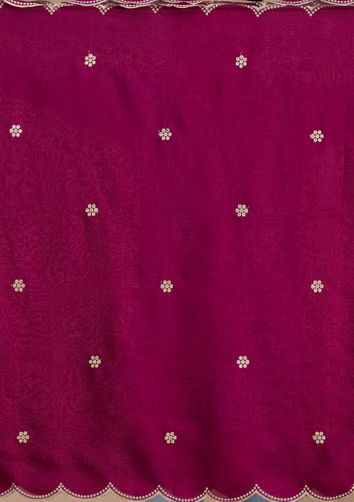 Wine Soft Raw Silk Threadwork Straight Kurta With Pant Regular And Dupatta