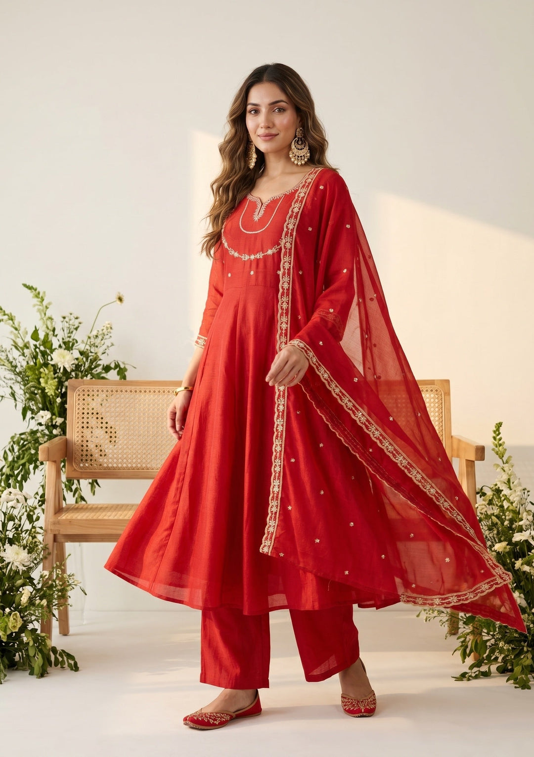 Rust Zariwork (Gold) Soft Raw Silk Readymade Salwar Suit