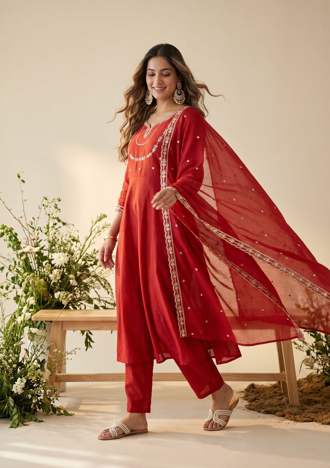 Rust Zariwork (Gold) Soft Raw Silk Readymade Salwar Suit