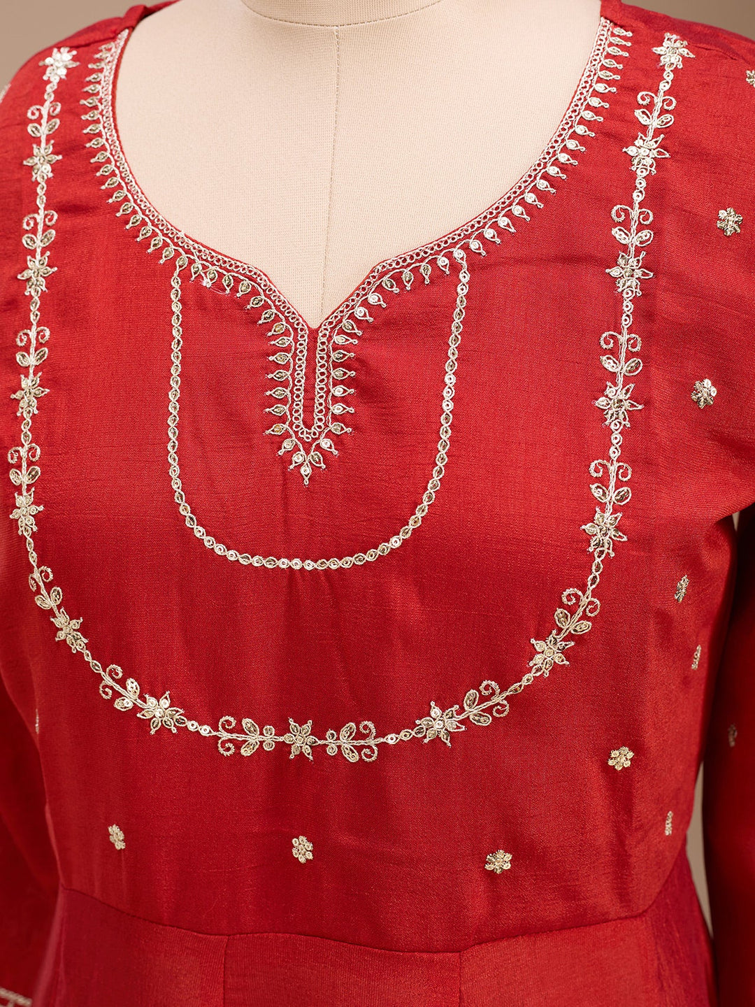 Rust Zariwork (Gold) Soft Raw Silk Readymade Salwar Suit