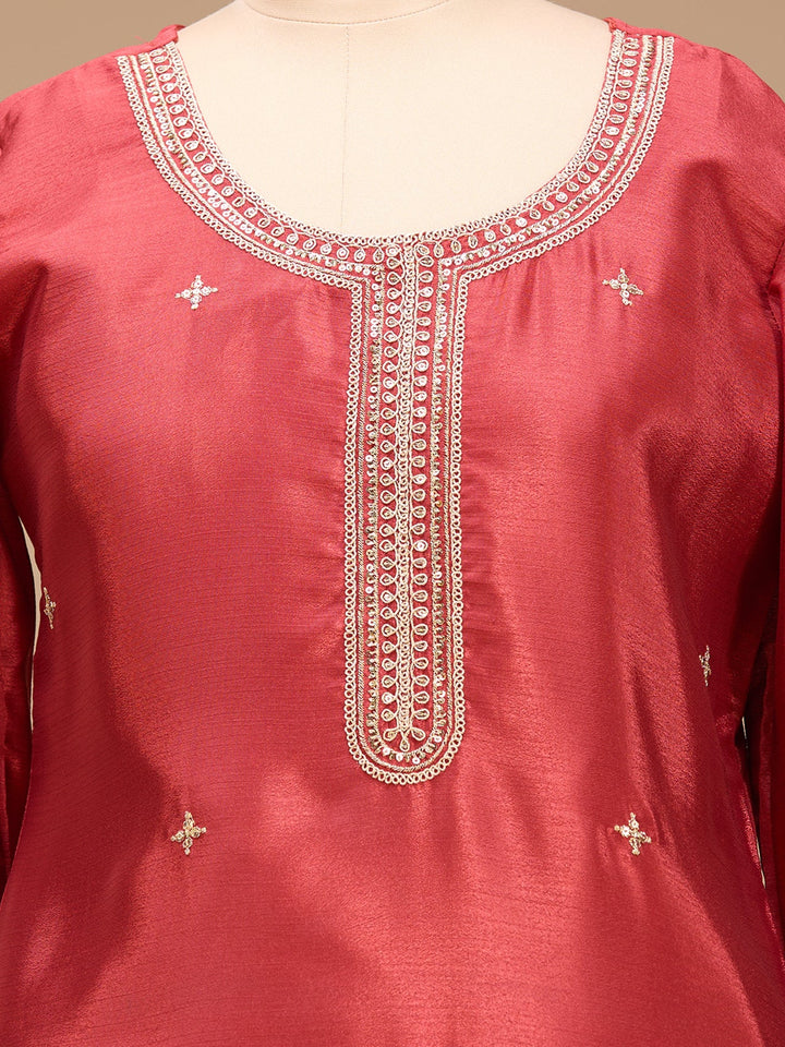 Rust Zariwork (Gold) Chinon Readymade Salwar Suit