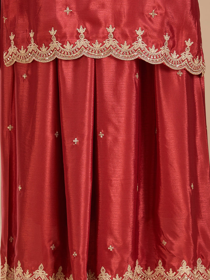 Rust Zariwork (Gold) Chinon Readymade Salwar Suit