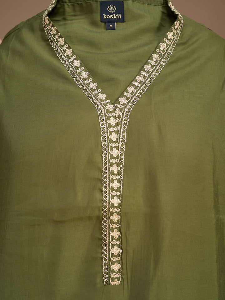 Mehendi Cording Art Silk Readymade Salwar Suit
