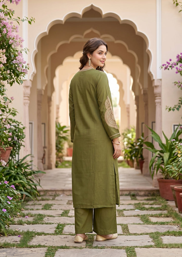 Mehendi Cording Art Silk Readymade Salwar Suit