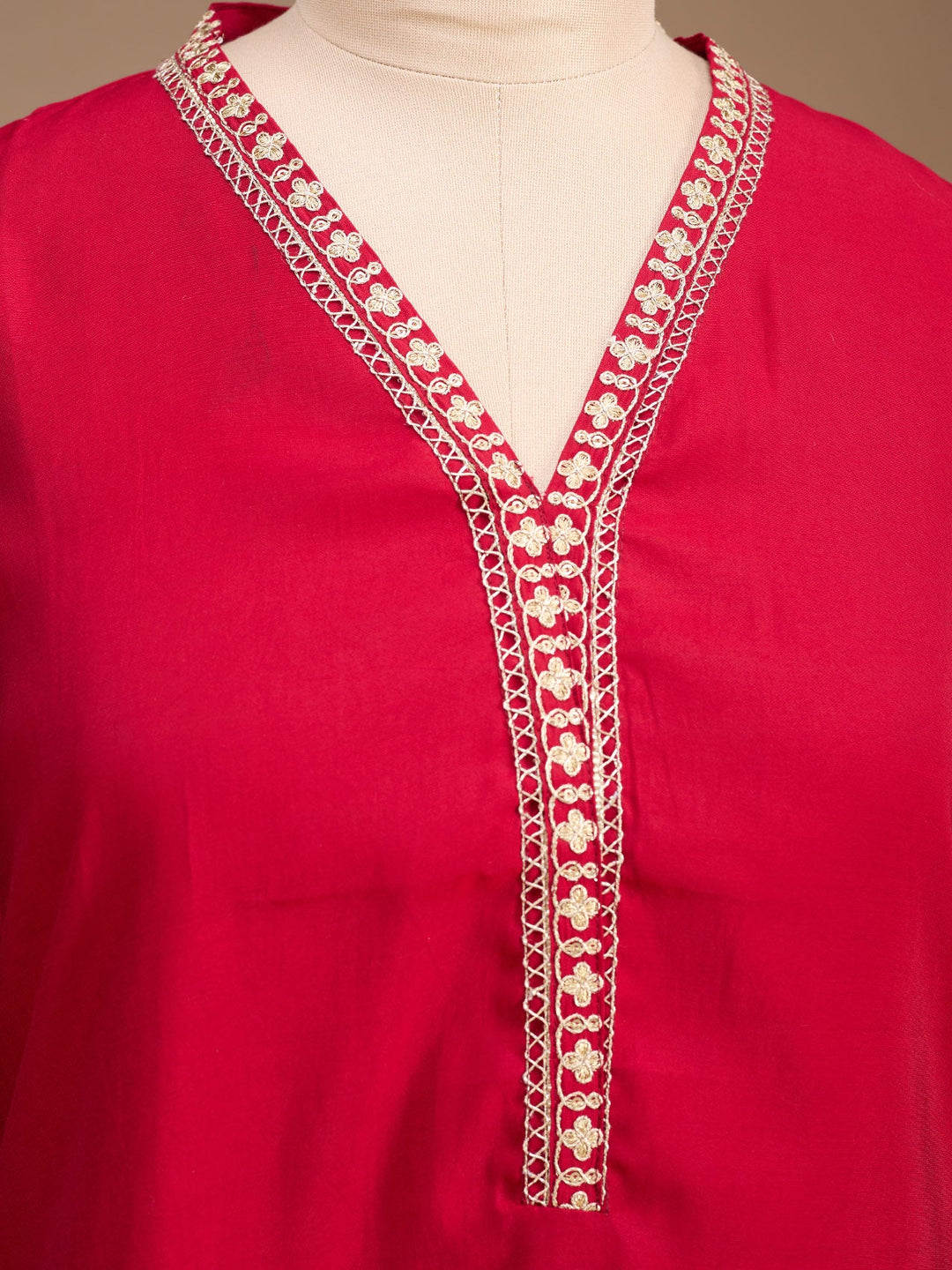 Red Cording Art Silk Readymade Salwar Suit