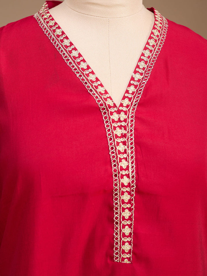 Red Cording Art Silk Readymade Salwar Suit