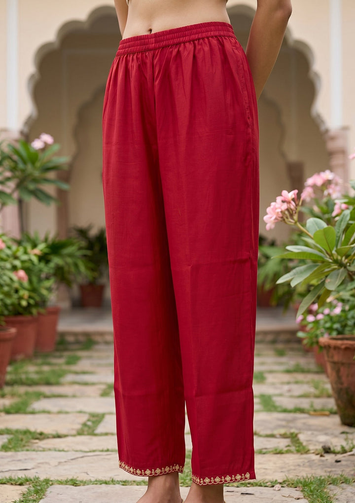 Red Cording Art Silk Readymade Salwar Suit