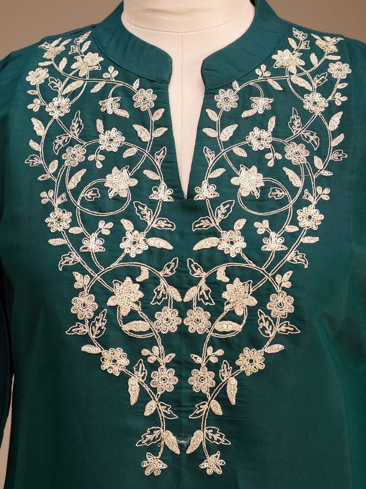 Bottle Green Cording Art Silk Readymade Salwar Suit