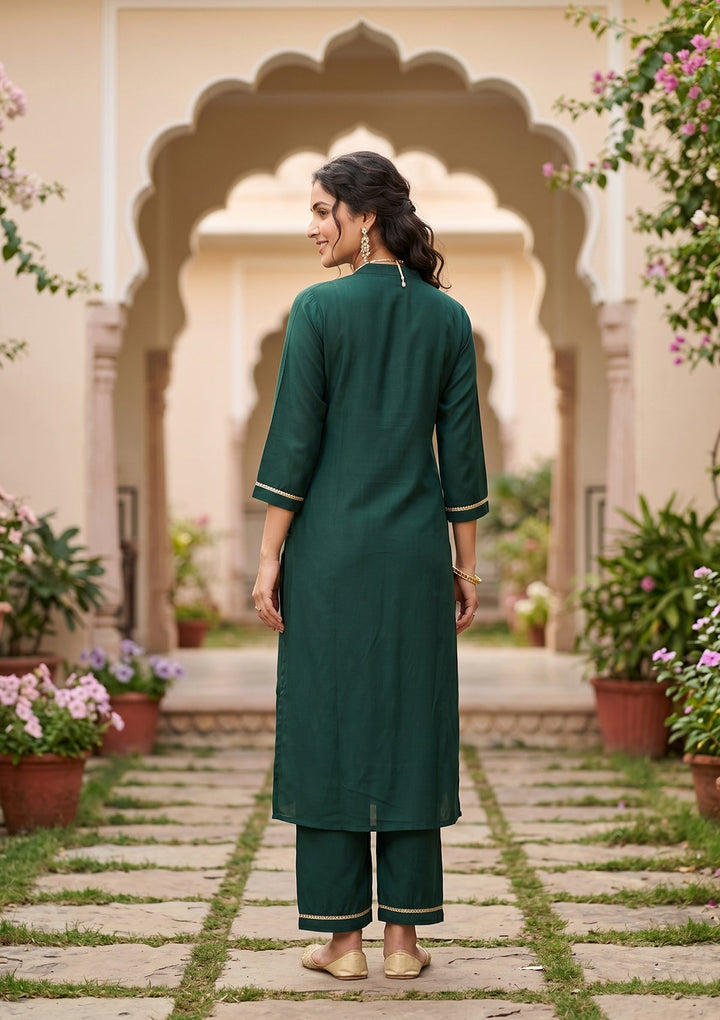 Bottle Green Cording Art Silk Readymade Salwar Suit