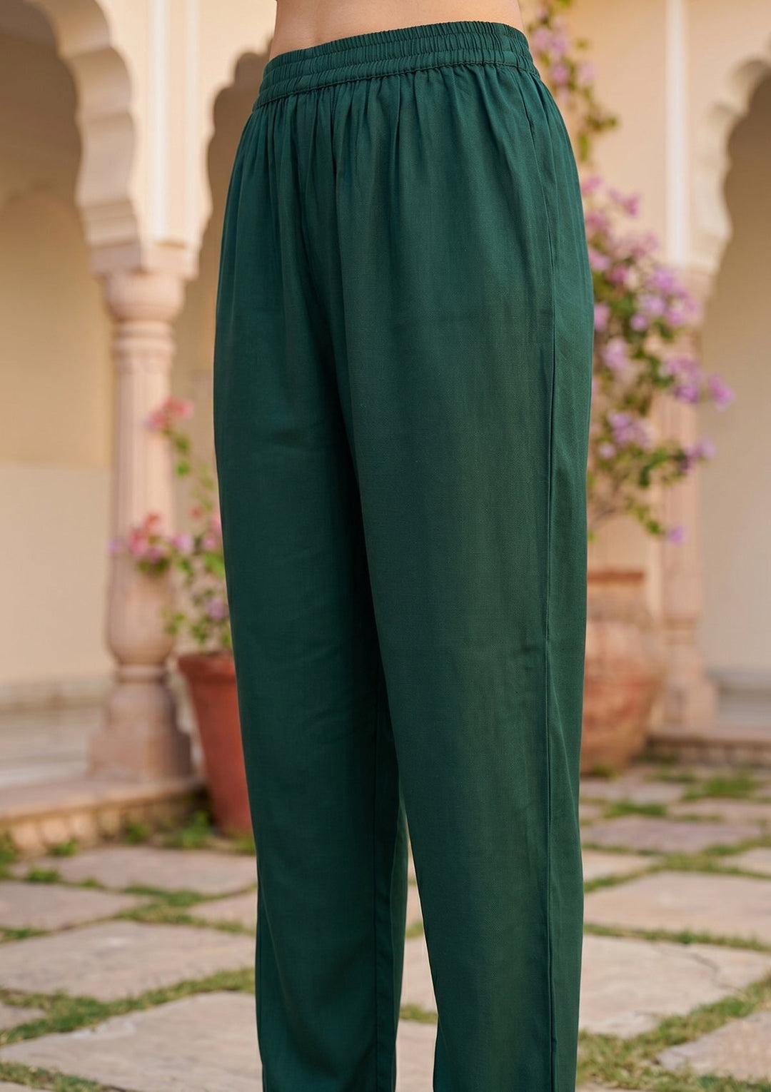 Bottle Green Cording Art Silk Readymade Salwar Suit