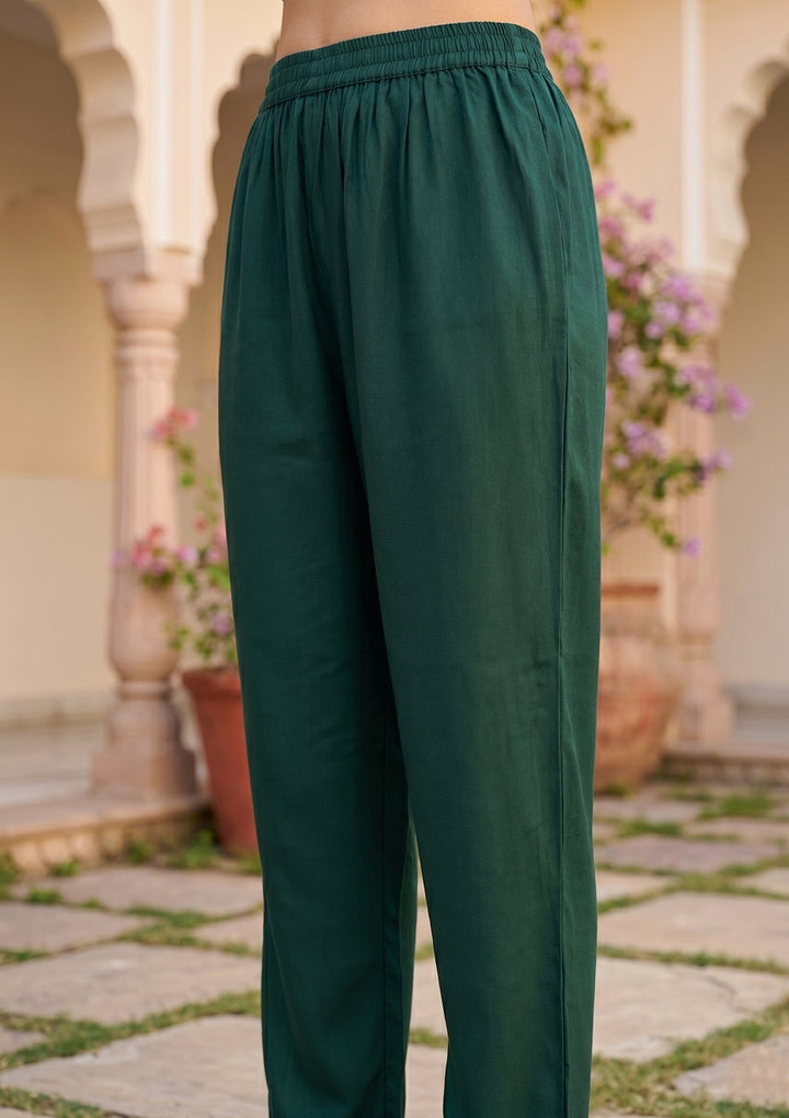 Bottle Green Cording Art Silk Readymade Salwar Suit