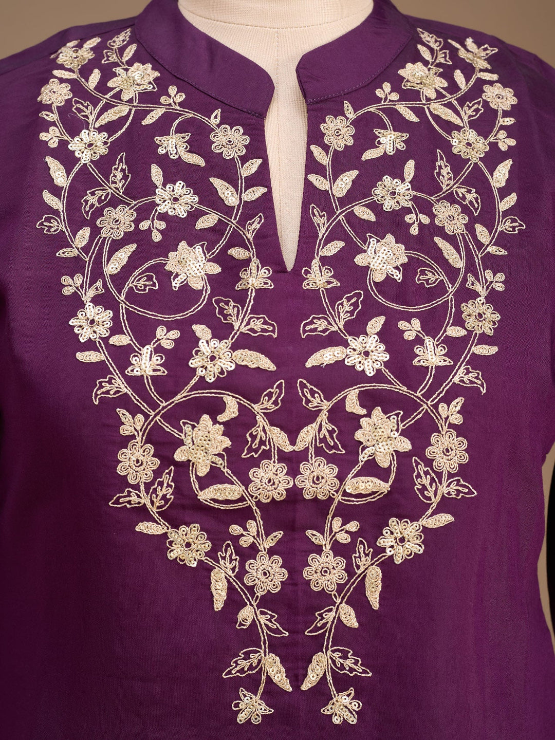 Purple Cording Art Silk Readymade Salwar Suit