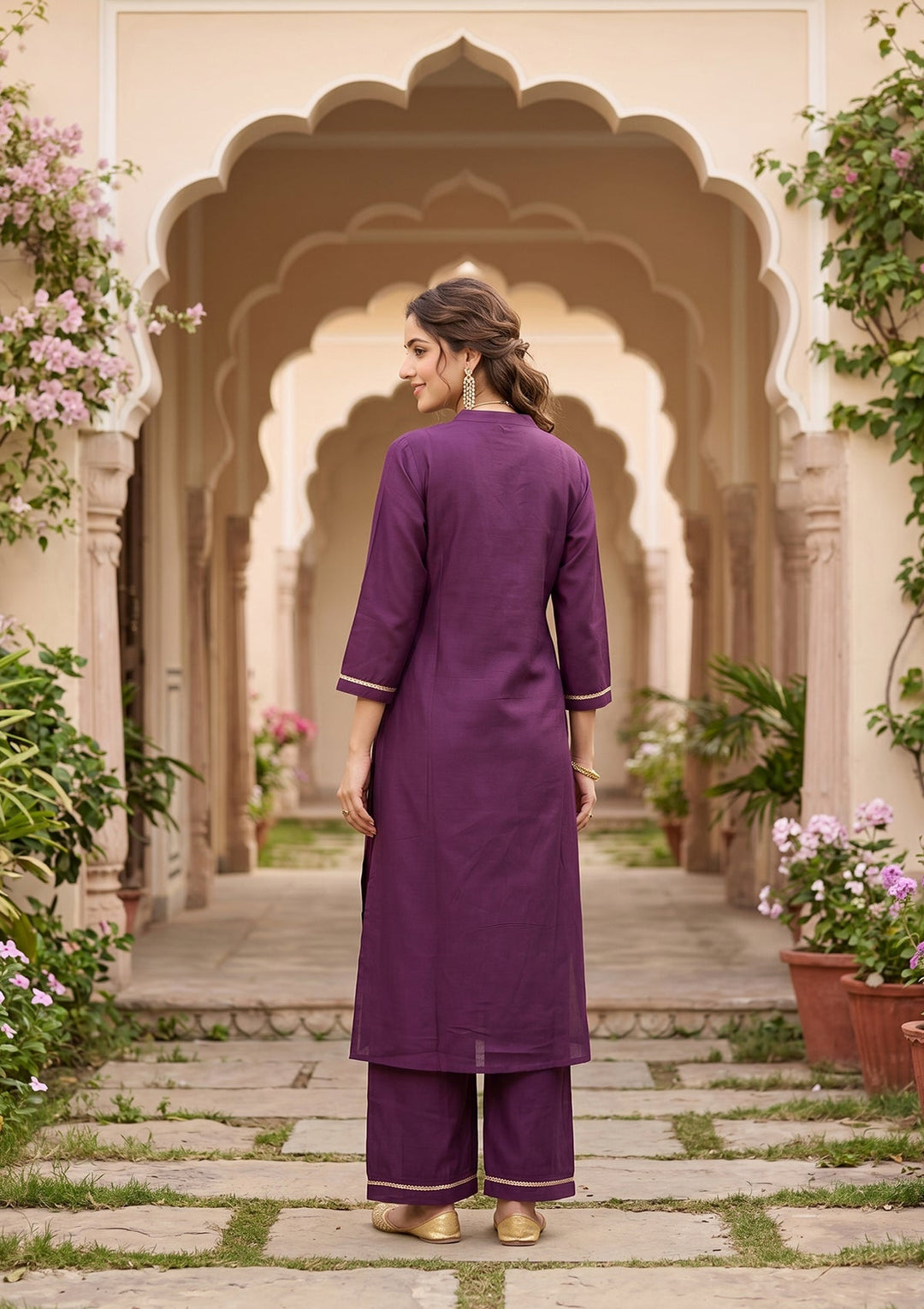 Purple Cording Art Silk Readymade Salwar Suit