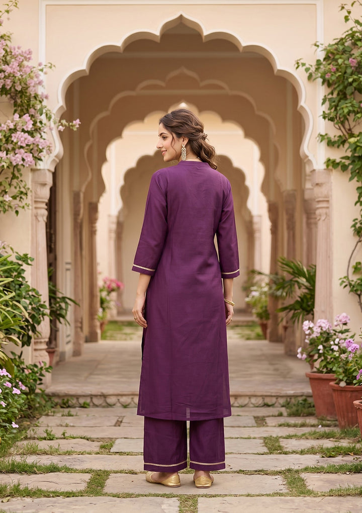 Purple Cording Art Silk Readymade Salwar Suit