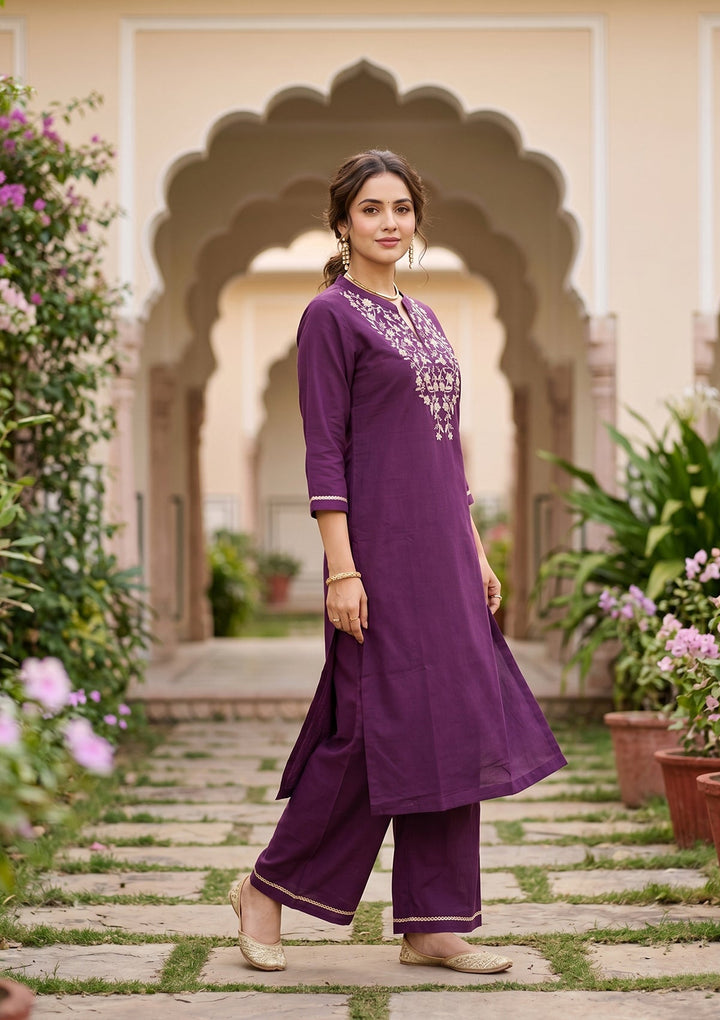 Purple Cording Art Silk Readymade Salwar Suit