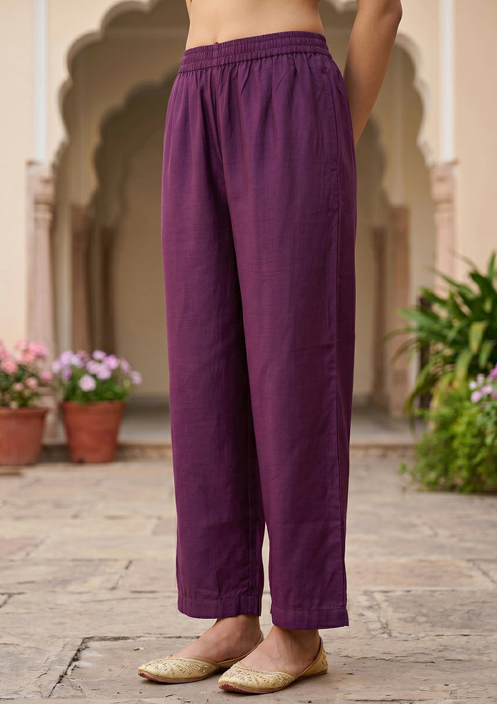 Purple Cording Art Silk Readymade Salwar Suit