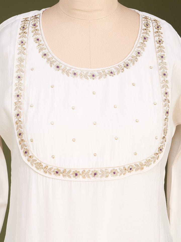 Off White Cording Art Silk Readymade Salwar Suit