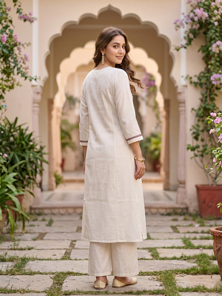 Off White Cording Art Silk Readymade Salwar Suit