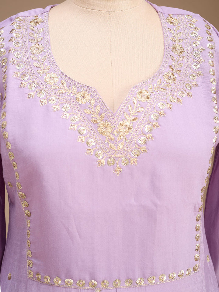 Lavender Cording Art Silk Readymade Salwar Suit