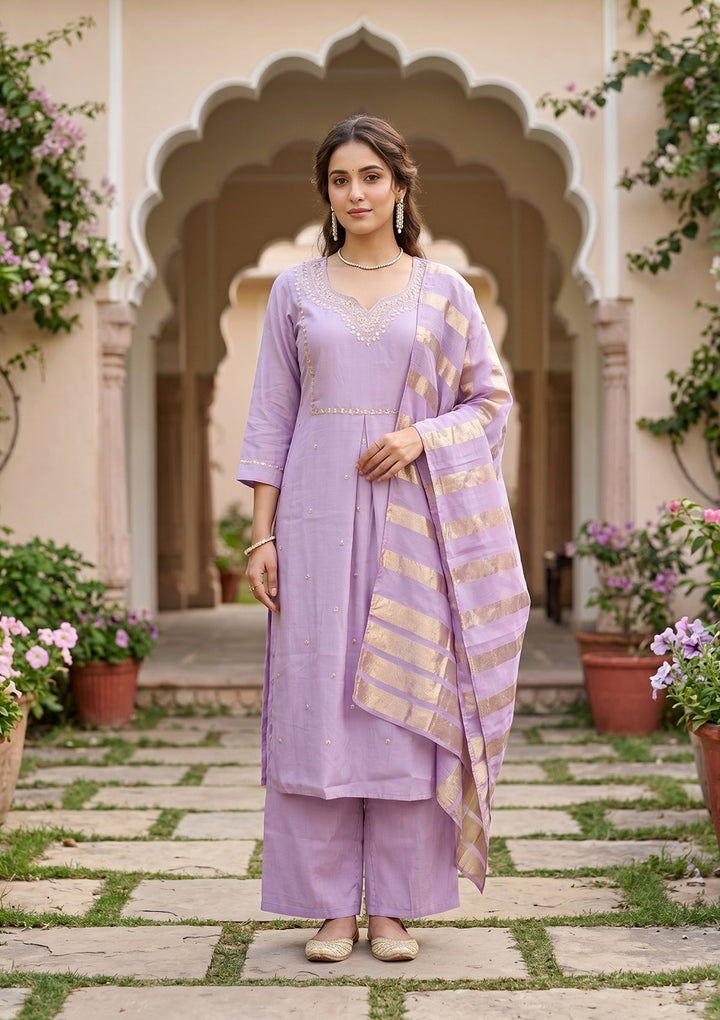 Lavender Cording Art Silk Readymade Salwar Suit