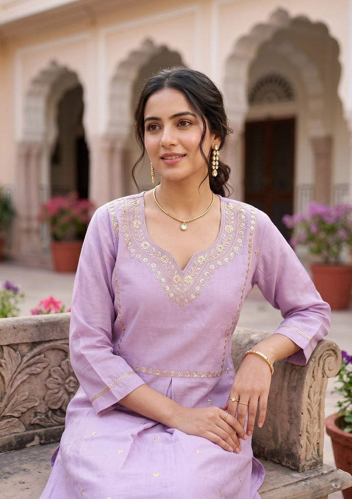 Lavender Cording Art Silk Readymade Salwar Suit