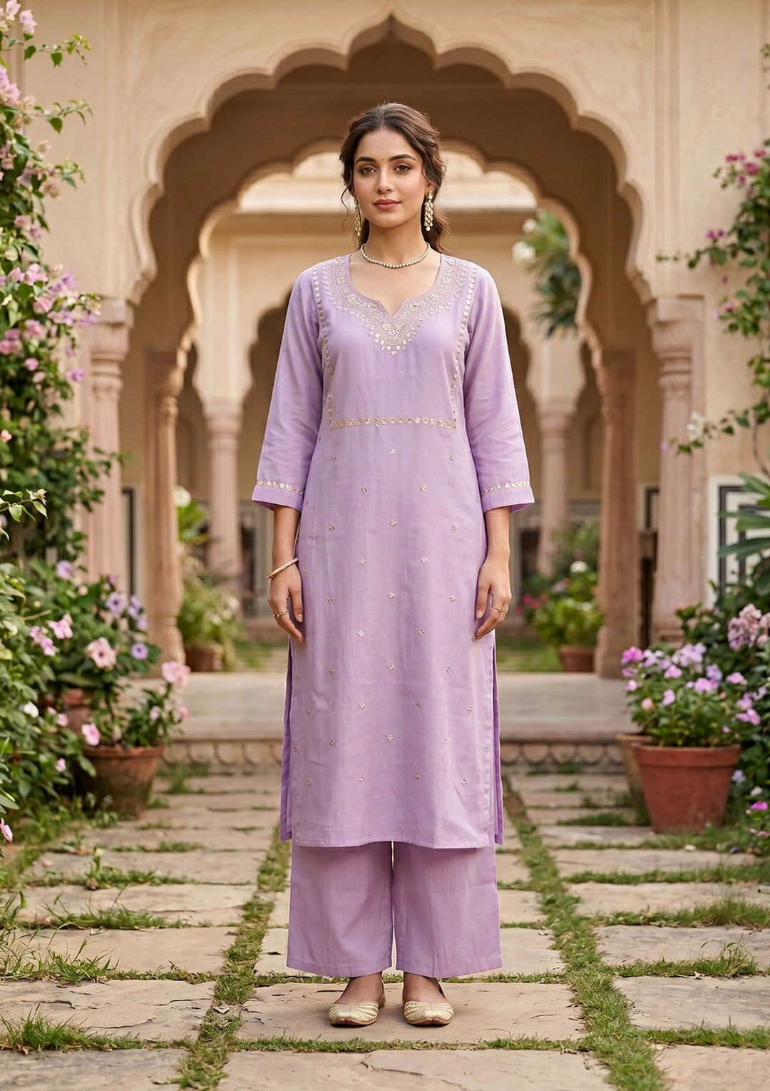 Lavender Cording Art Silk Readymade Salwar Suit