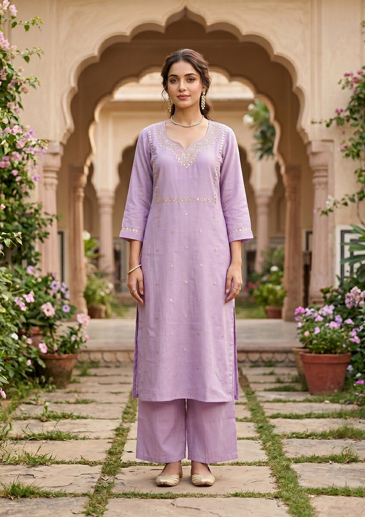 Lavender Cording Art Silk Readymade Salwar Suit