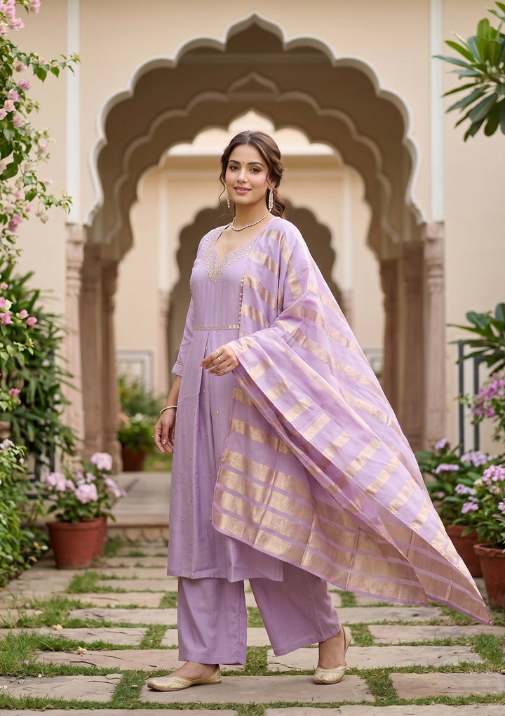 Lavender Cording Art Silk Readymade Salwar Suit