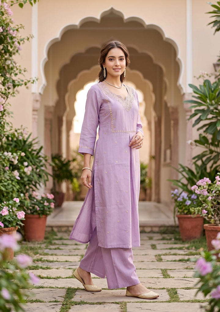 Lavender Cording Art Silk Readymade Salwar Suit