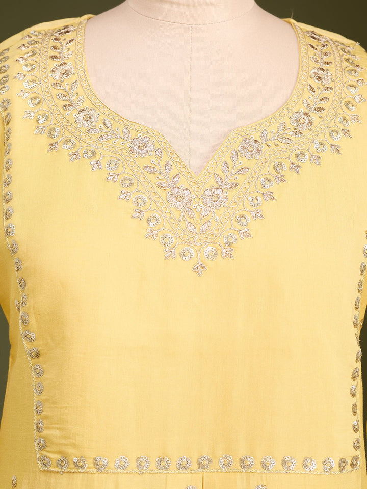 Yellow Cording Art Silk Readymade Salwar Suit