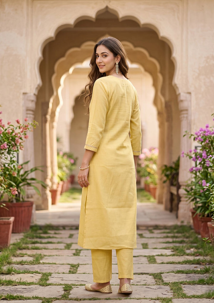 Yellow Cording Art Silk Readymade Salwar Suit