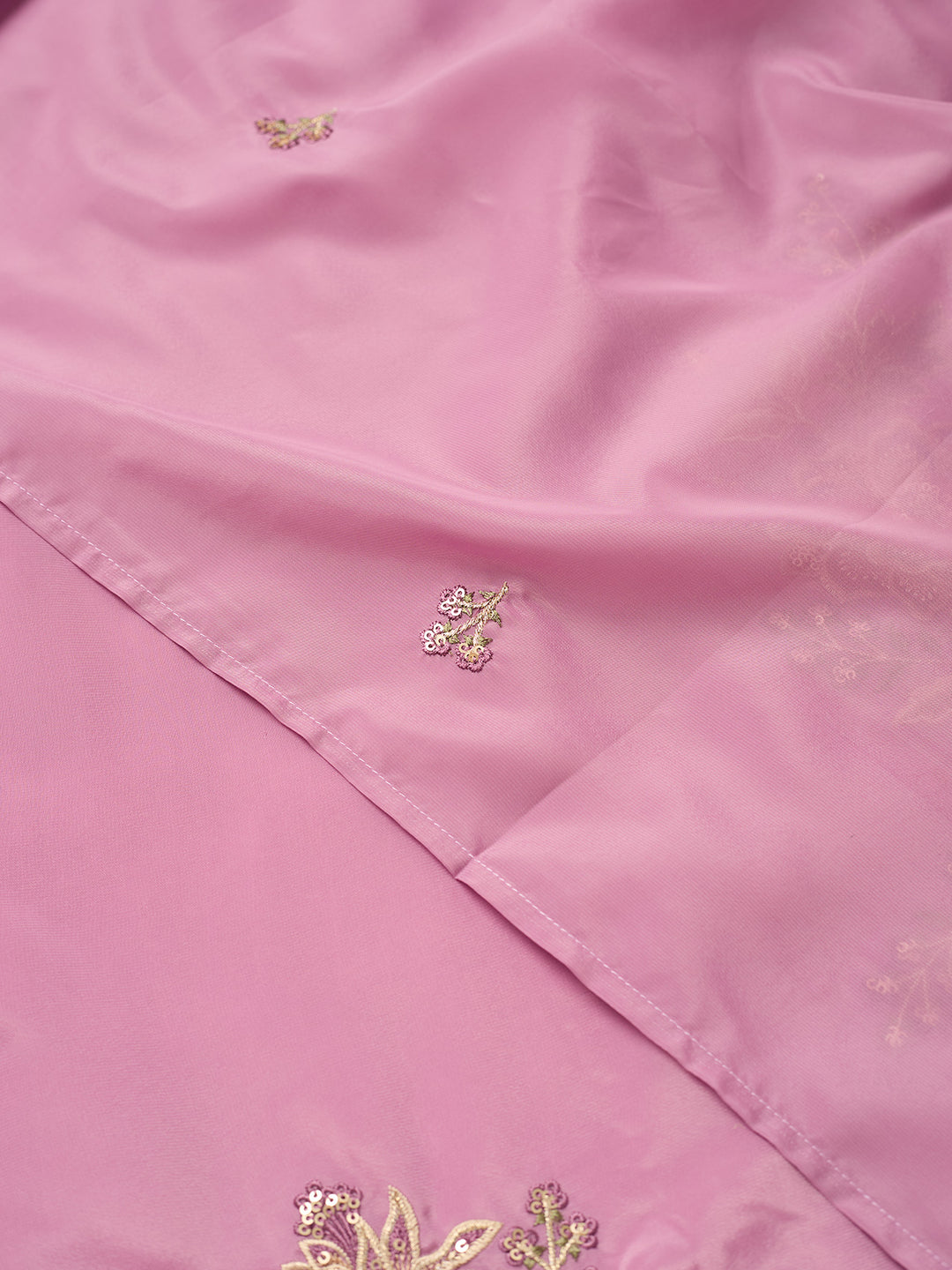 Mauve Semi Crepe Threadwork Straight Kurta With Pant Regular And Dupatta