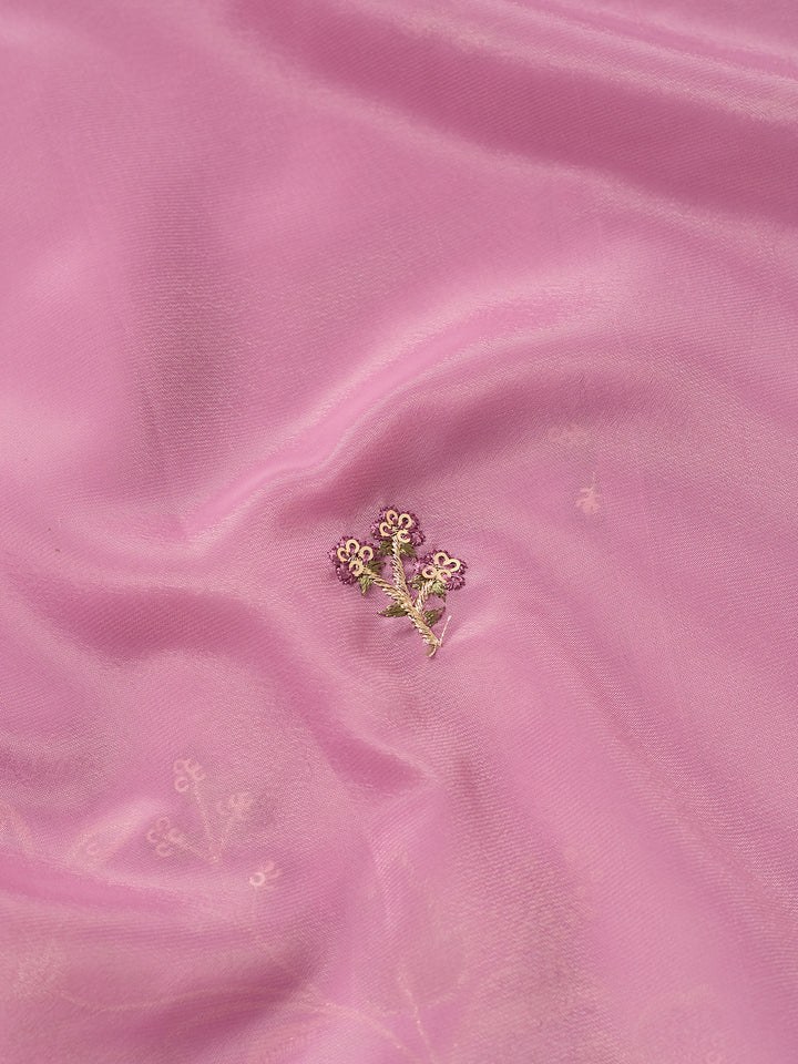 Mauve Semi Crepe Threadwork Straight Kurta With Pant Regular And Dupatta