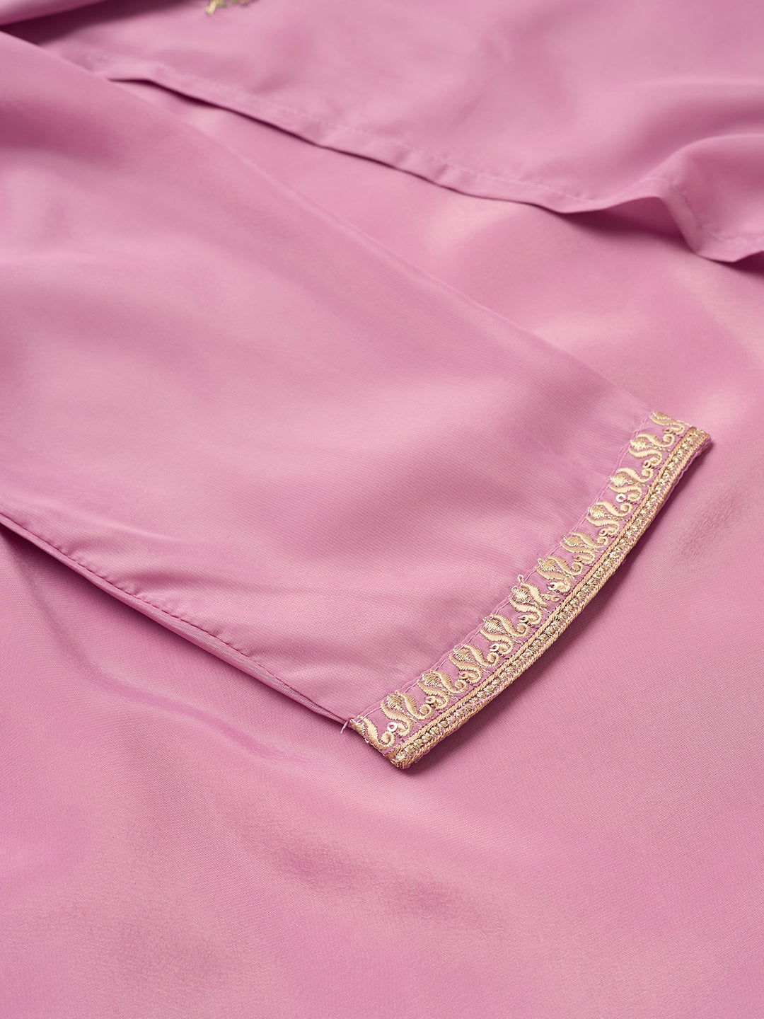 Mauve Semi Crepe Threadwork Straight Kurta With Pant Regular And Dupatta