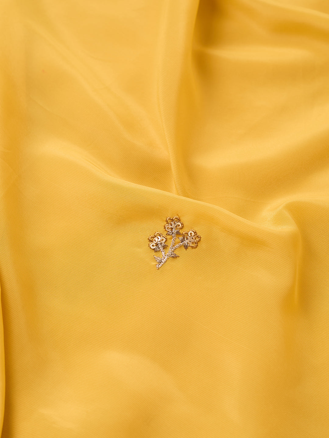 Mustard Semi Crepe Threadwork Straight Kurta With Pant Regular And Dupatta