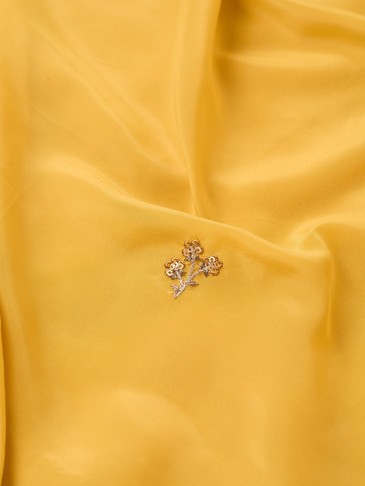 Mustard Semi Crepe Threadwork Straight Kurta With Pant Regular And Dupatta