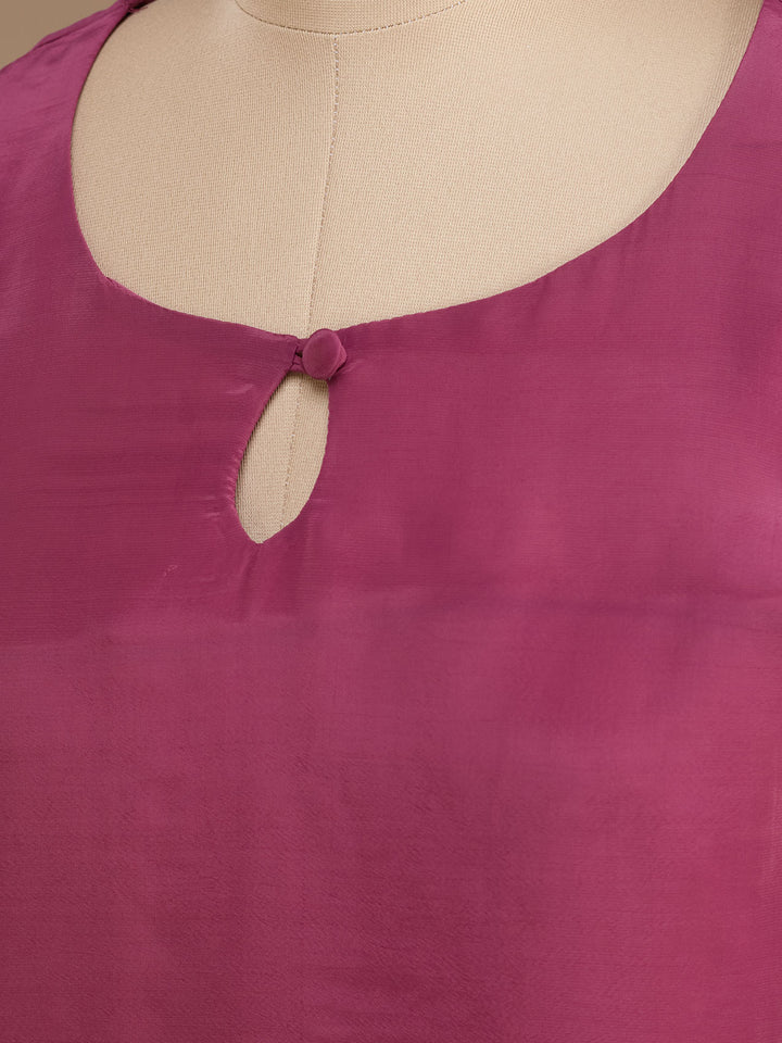 Dark Onion Pink Semi Crepe Threadwork Straight Kurta With Pant Regular And Dupatta
