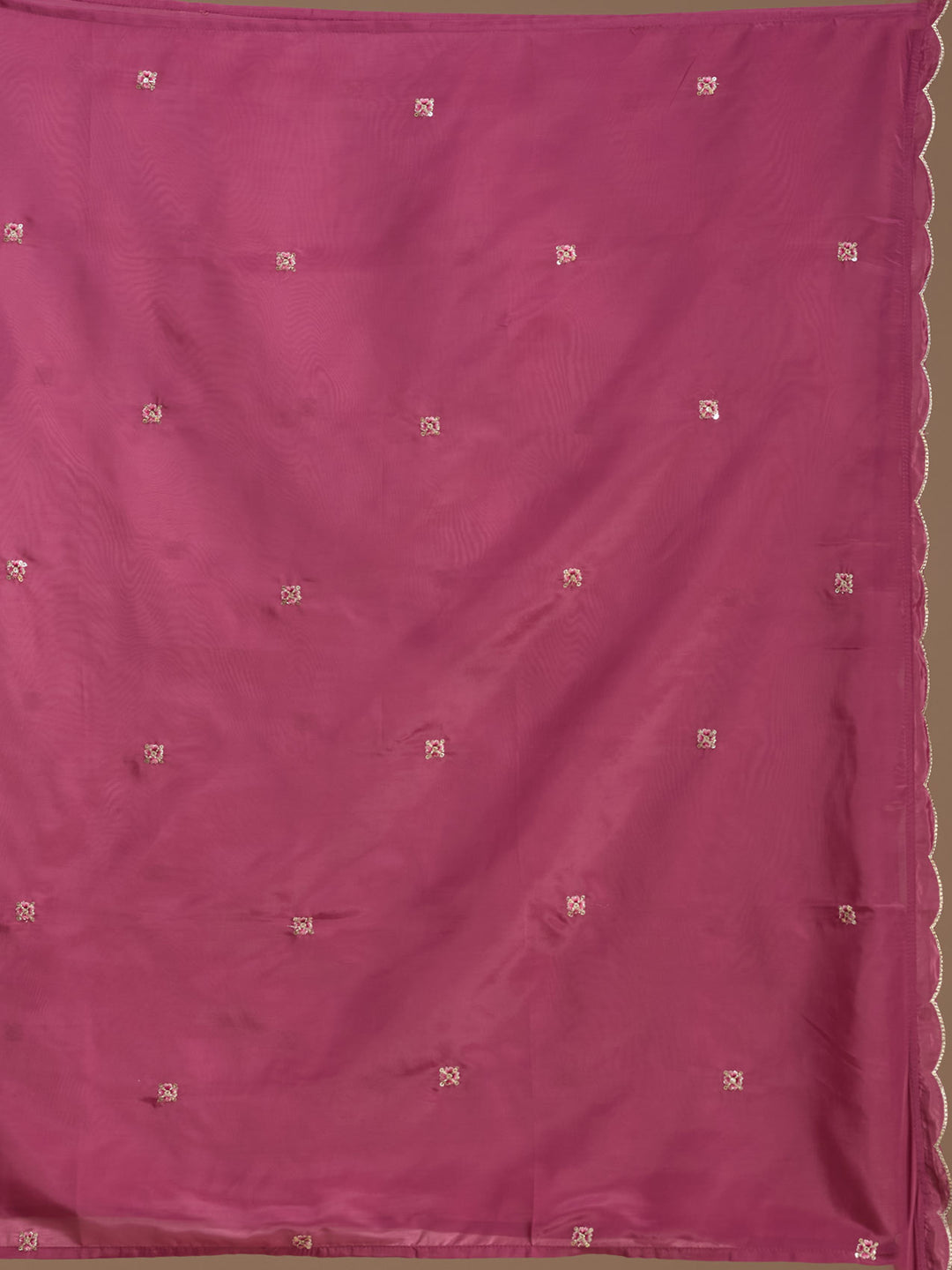 Dark Onion Pink Semi Crepe Threadwork Straight Kurta With Pant Regular And Dupatta