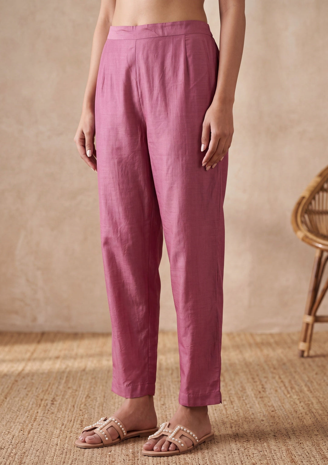 Onion Pink Threadwork Crepe Readymade Salwar Suit