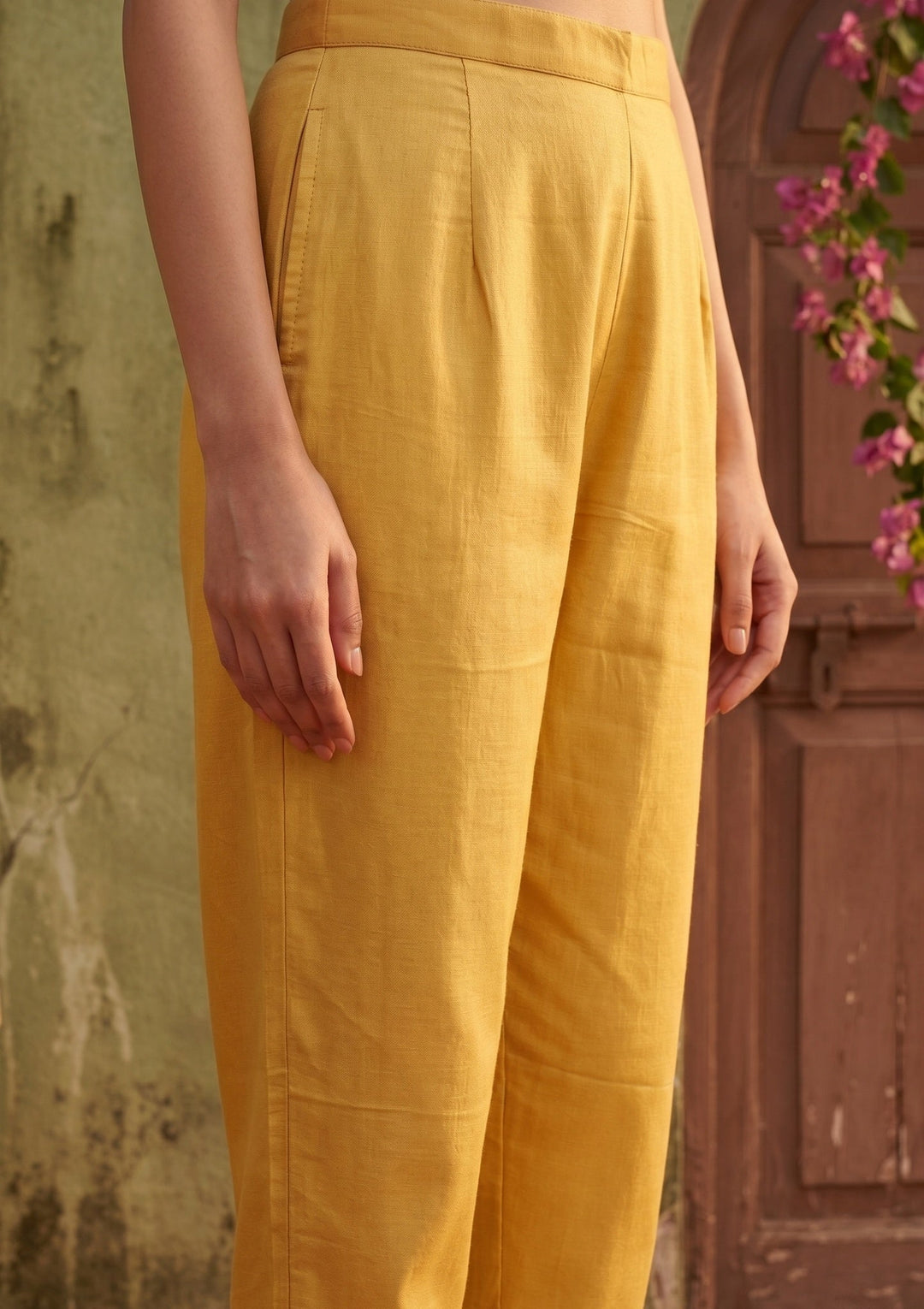 Mustard Threadwork Semi Crepe Readymade Salwar Suit