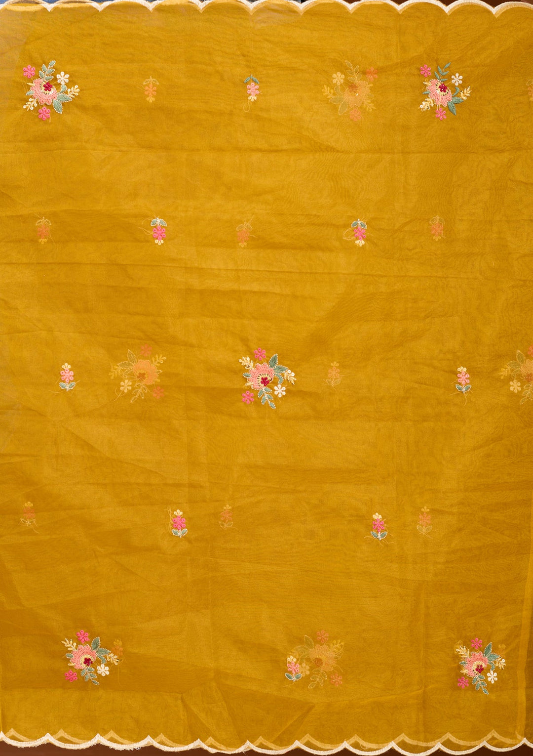 Mustard Threadwork Art Silk Readymade Salwar Suit