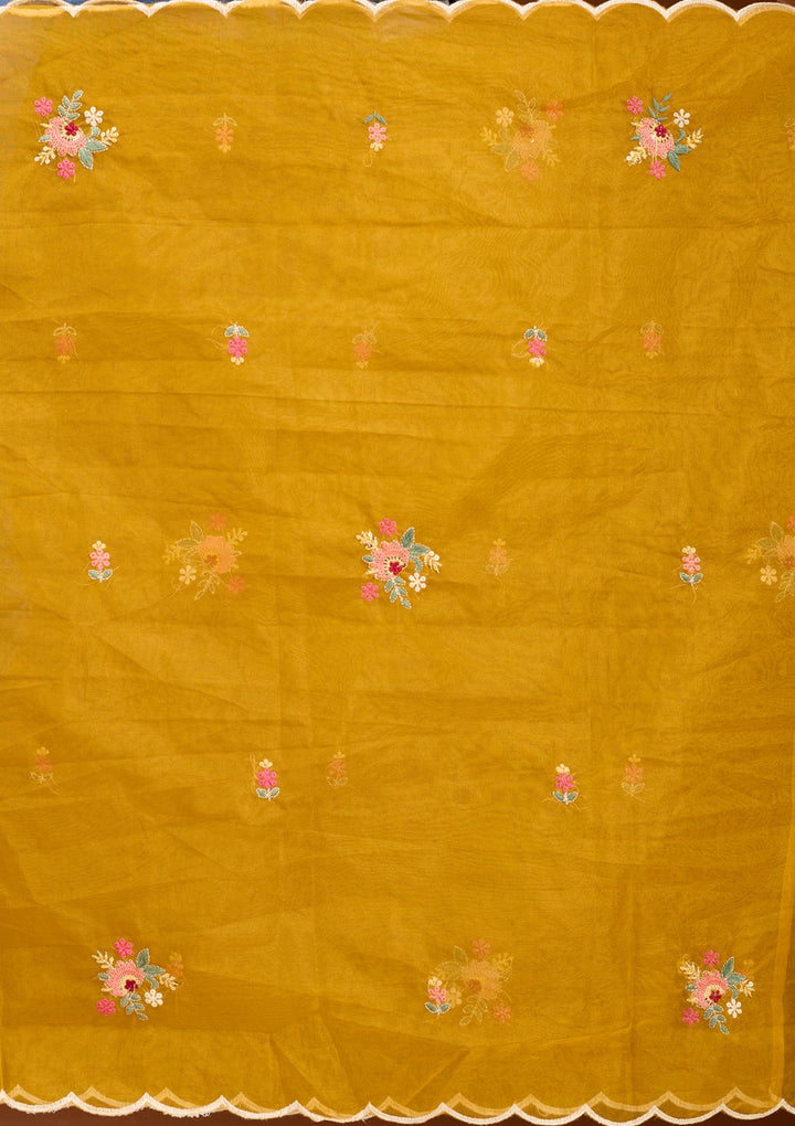 Mustard Threadwork Art Silk Readymade Salwar Suit