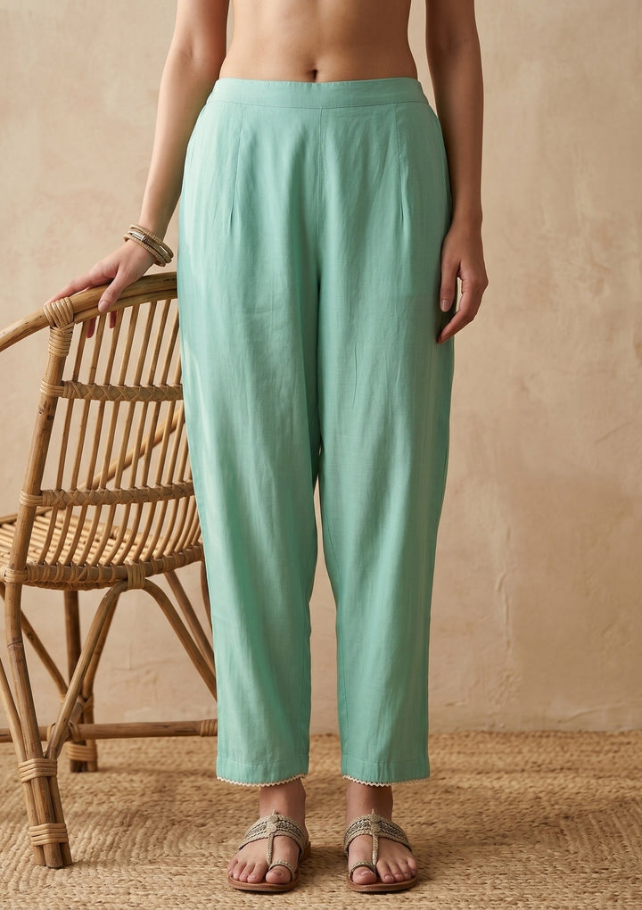 Sea Green Threadwork Art Silk Readymade Salwar Suit