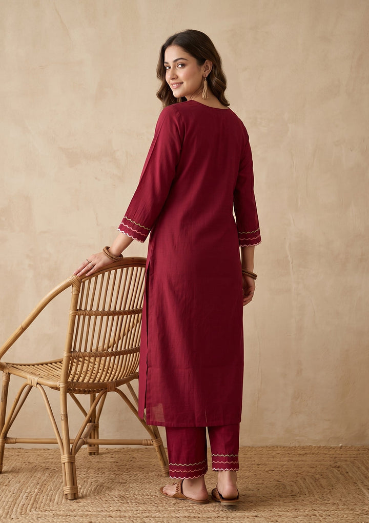 Maroon Threadwork Silk Readymade Salwar Suit