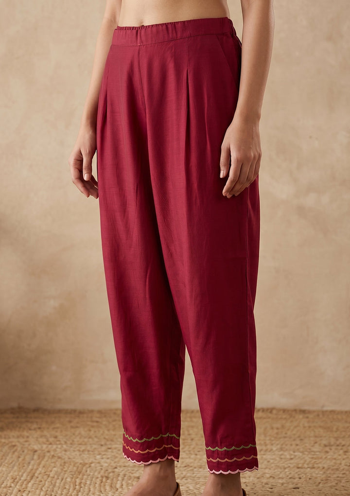 Maroon Threadwork Silk Readymade Salwar Suit