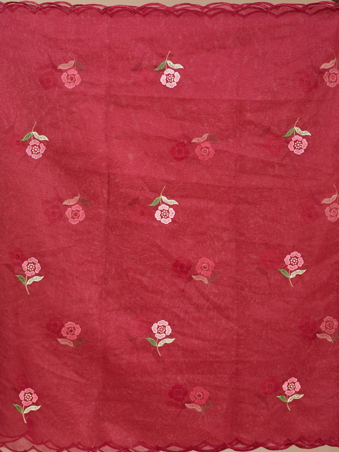 Maroon Threadwork Silk Readymade Salwar Suit