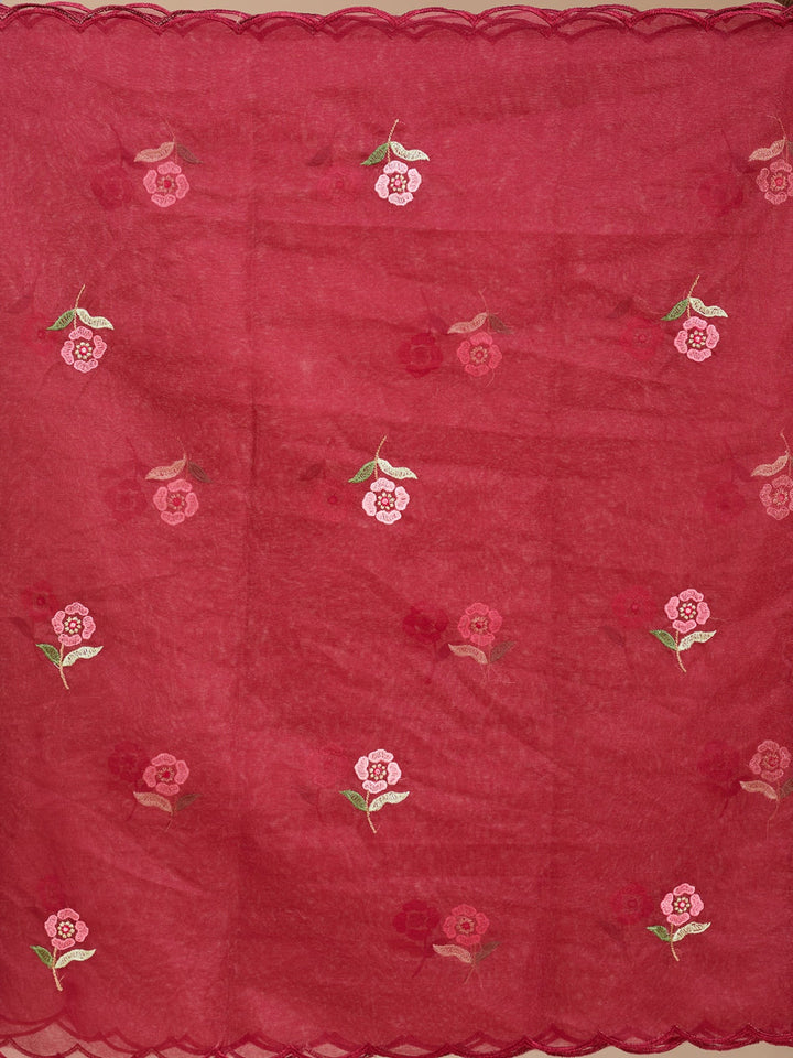 Maroon Threadwork Silk Readymade Salwar Suit