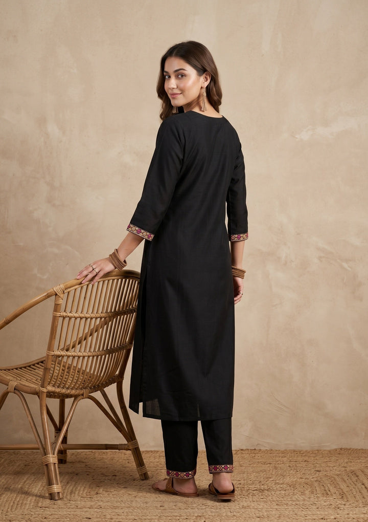 Black Threadwork Art Silk Readymade Salwar Suit